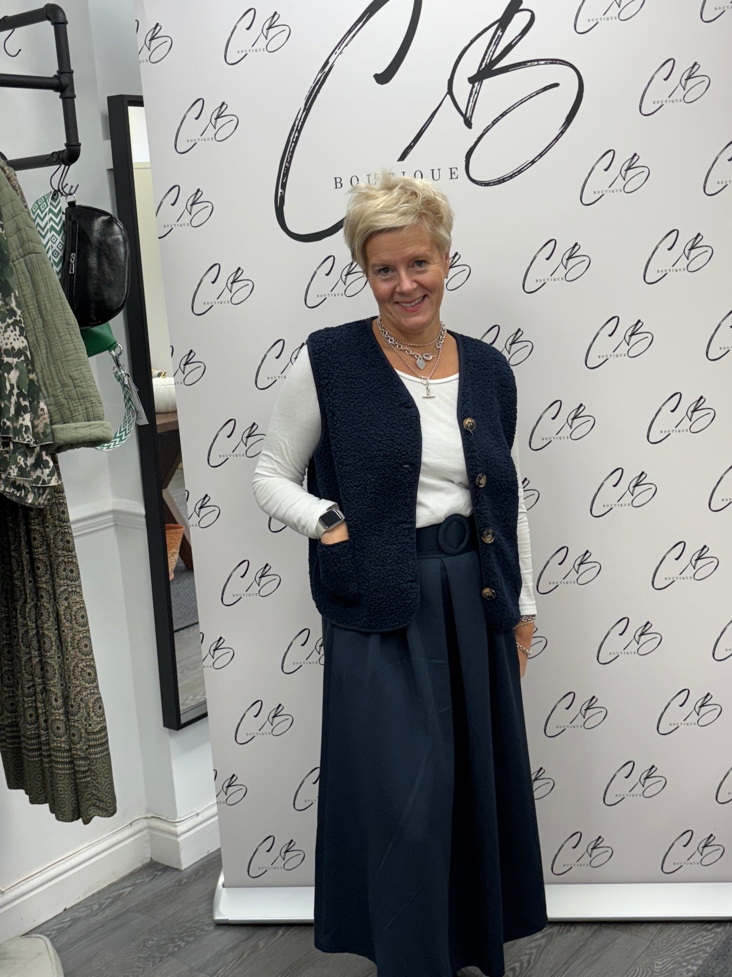 Gloria Navy Belted Skirt