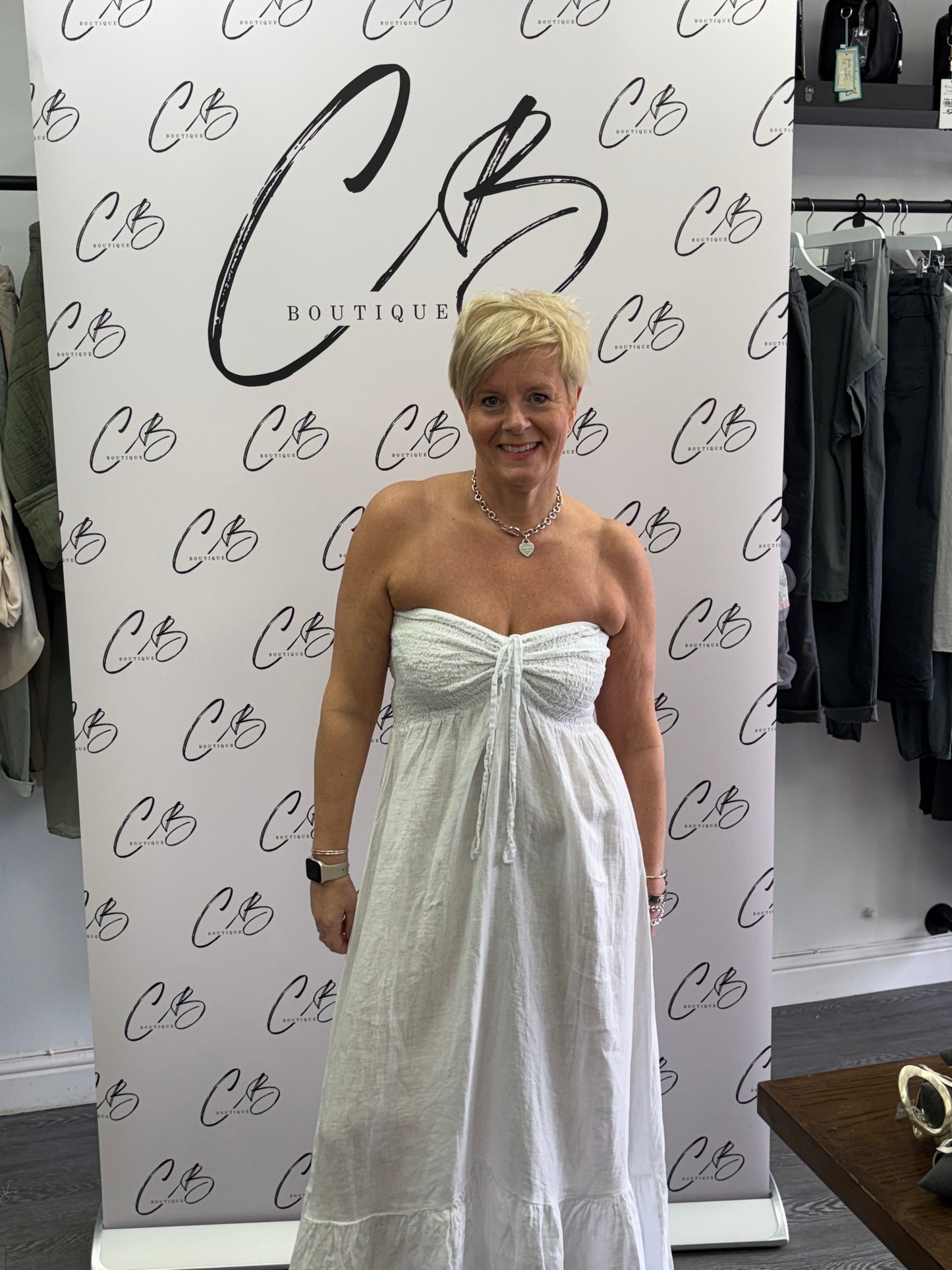 Linen Strapless dress - white