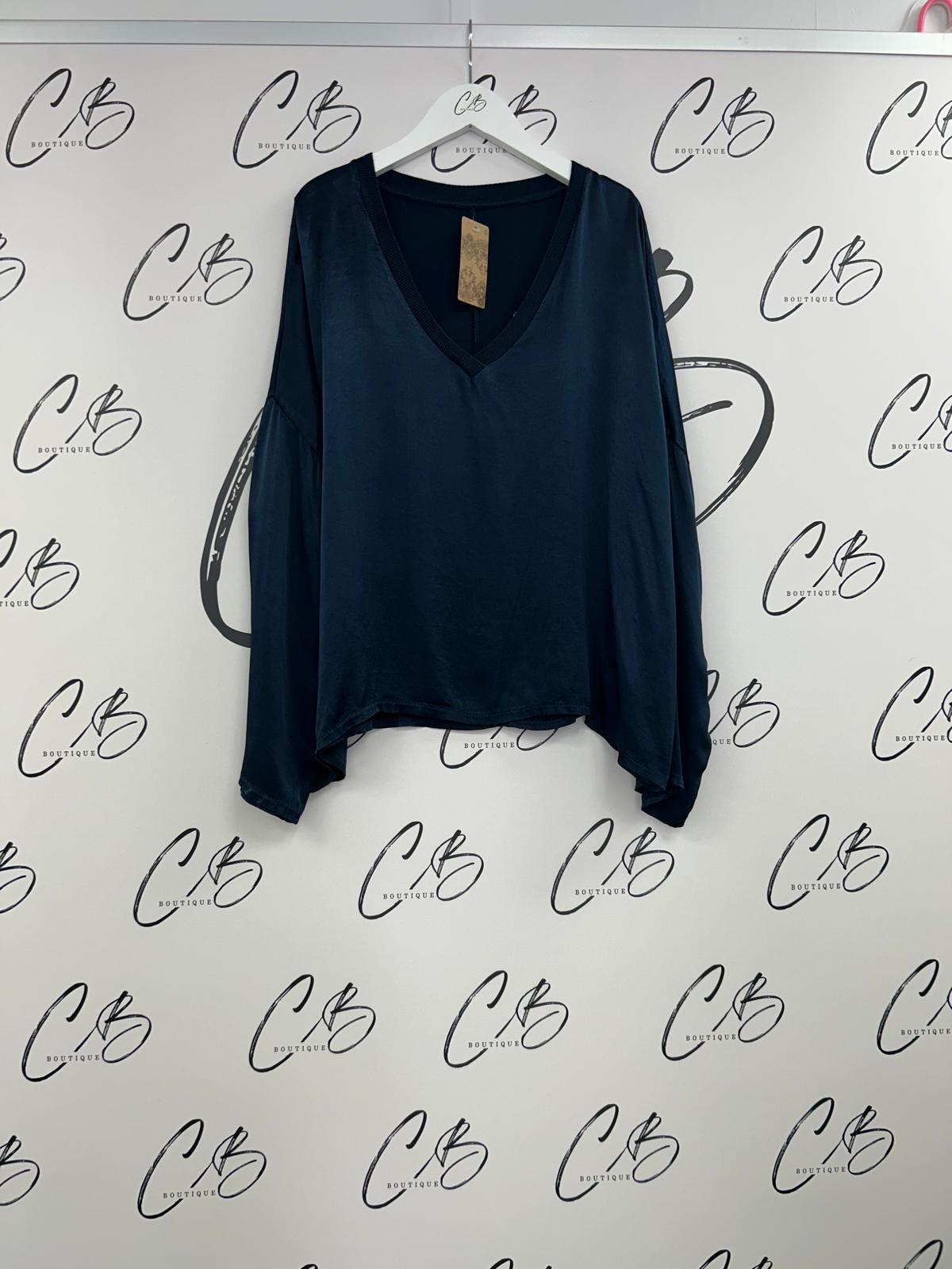 Navy Satin Bat Wing