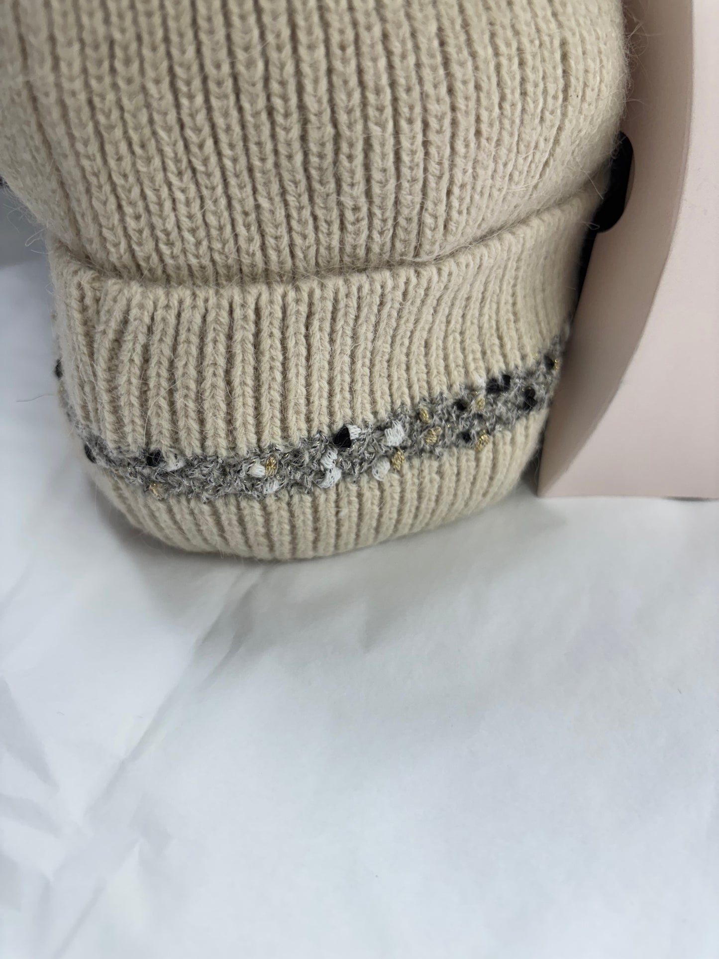 Cream with trim woollen bobble hat