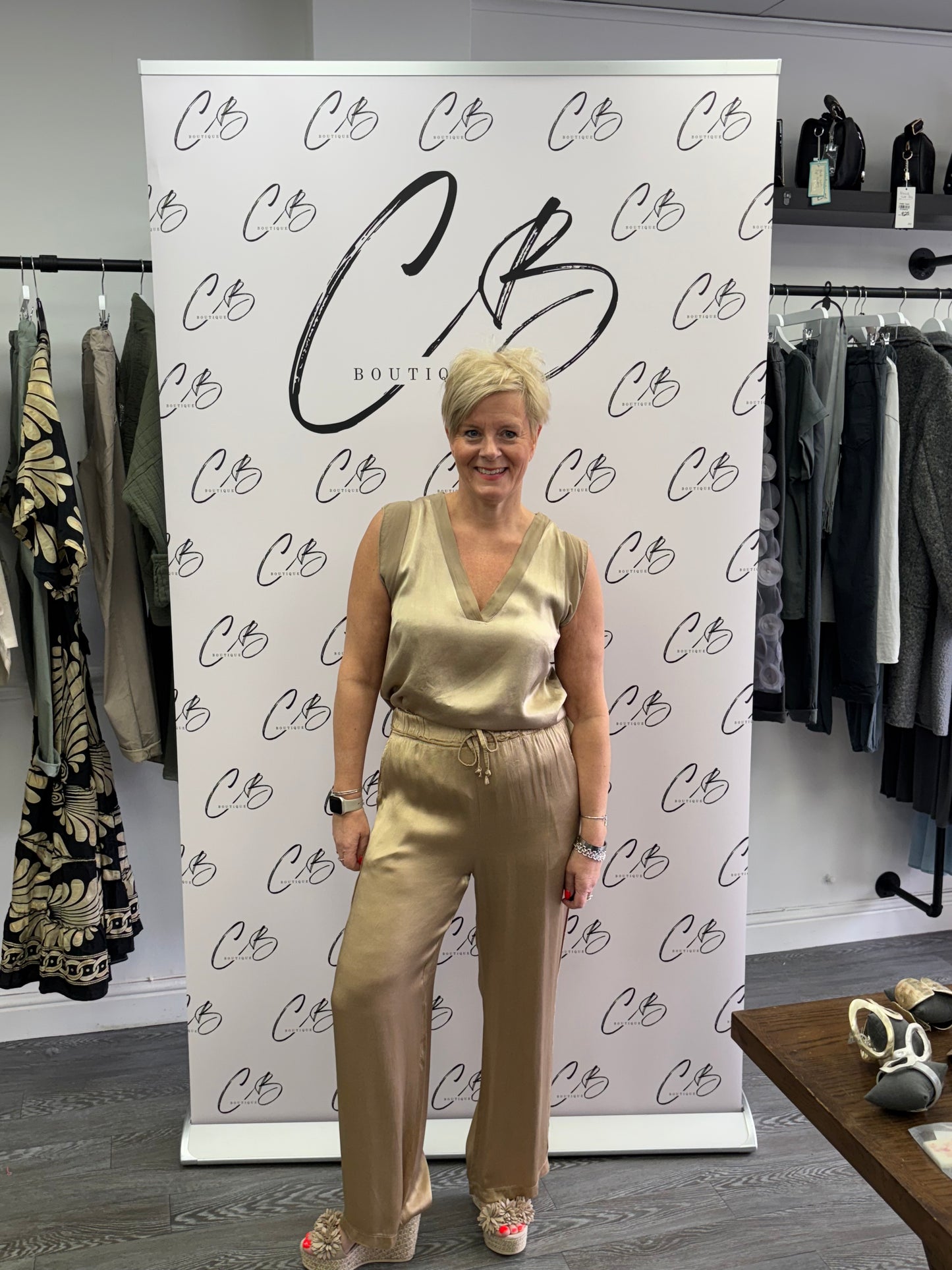 Gold satin wide leg trousers