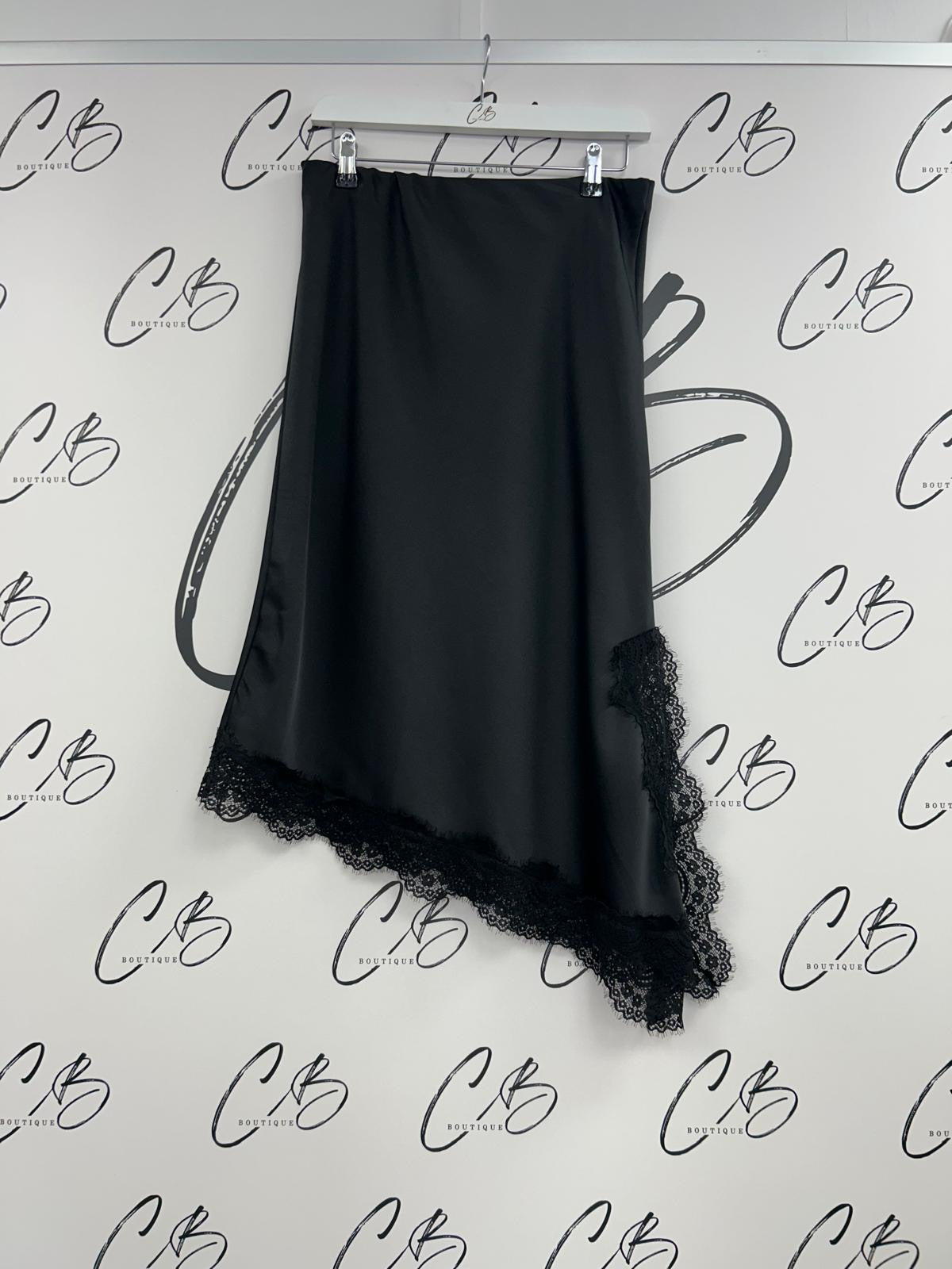 Black Satin asymmetric skirt