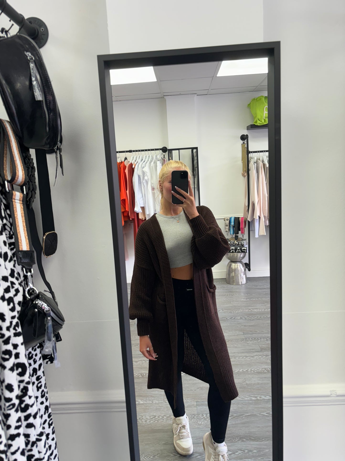 Brown Long chunky knit cardigan