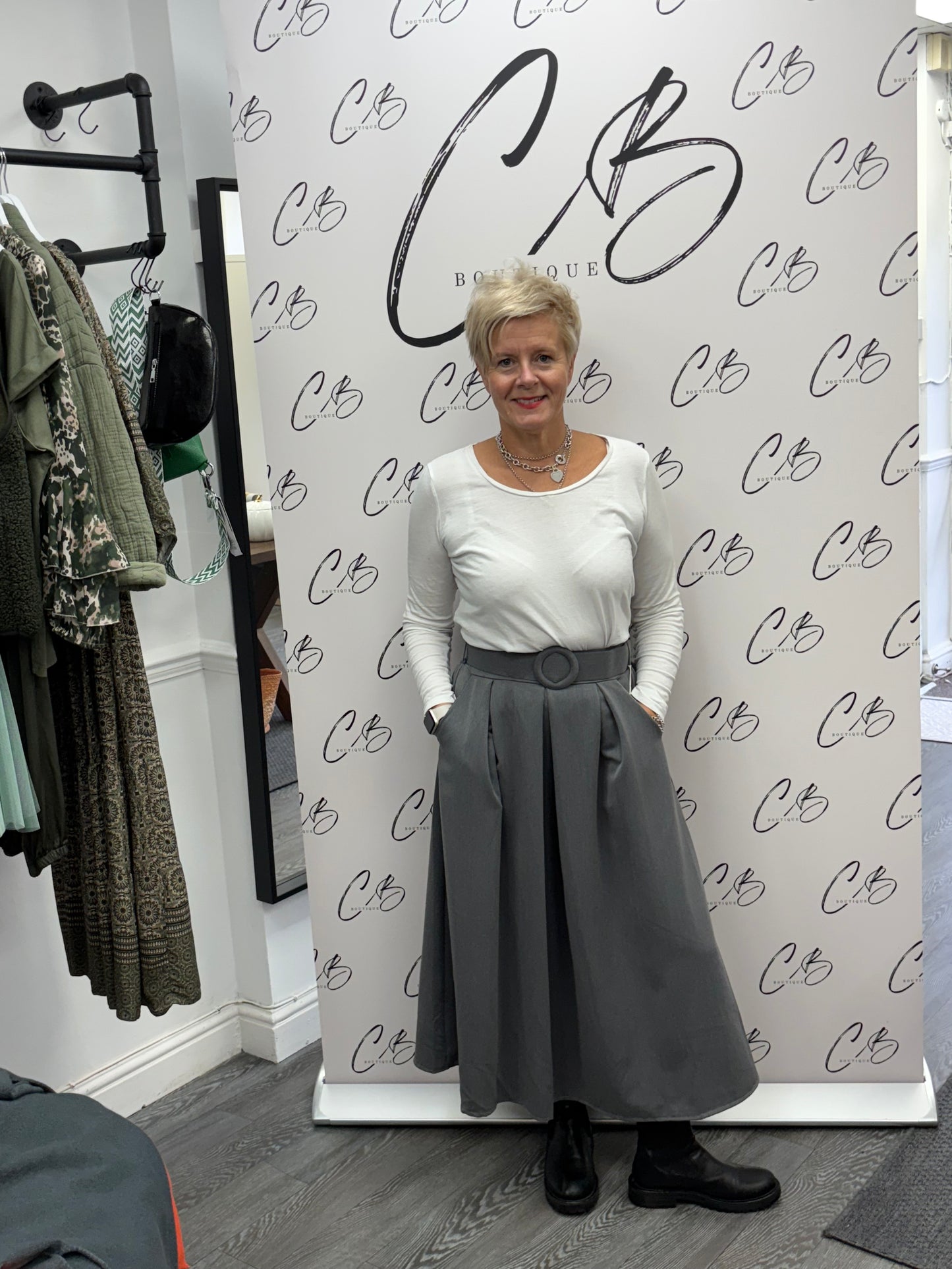 Gloria Grey Belted Skirt