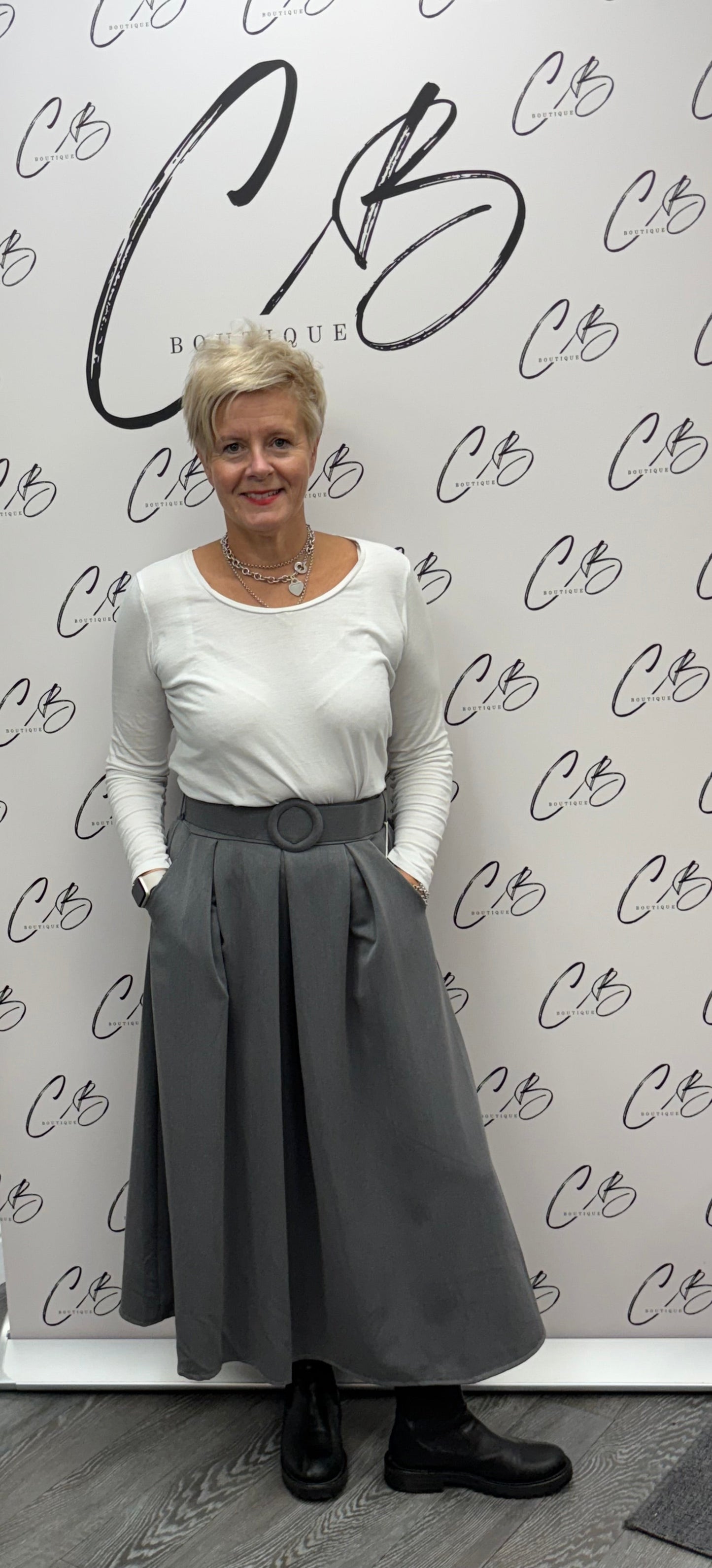 Gloria Grey Belted Skirt