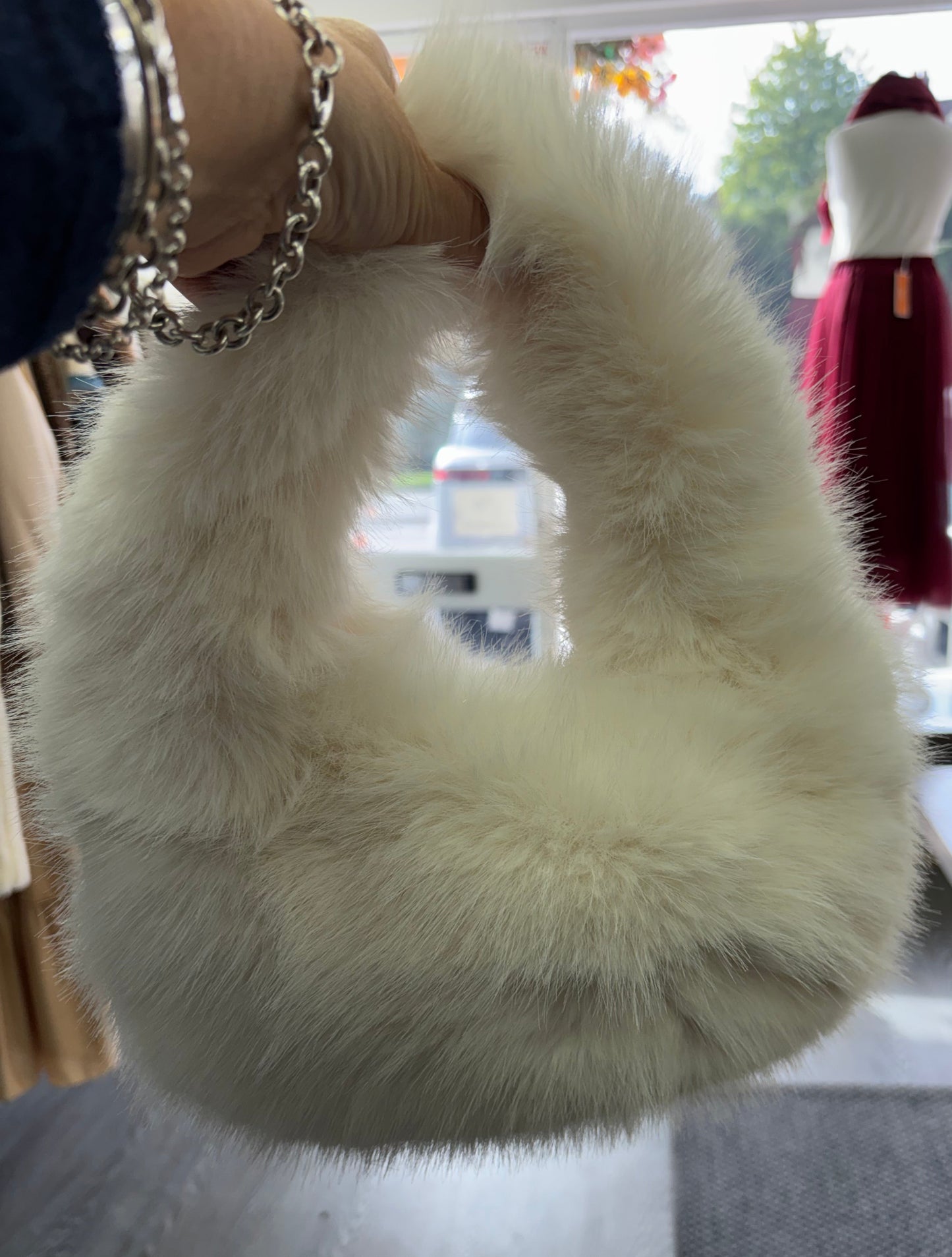 Cream Furry hand Bag