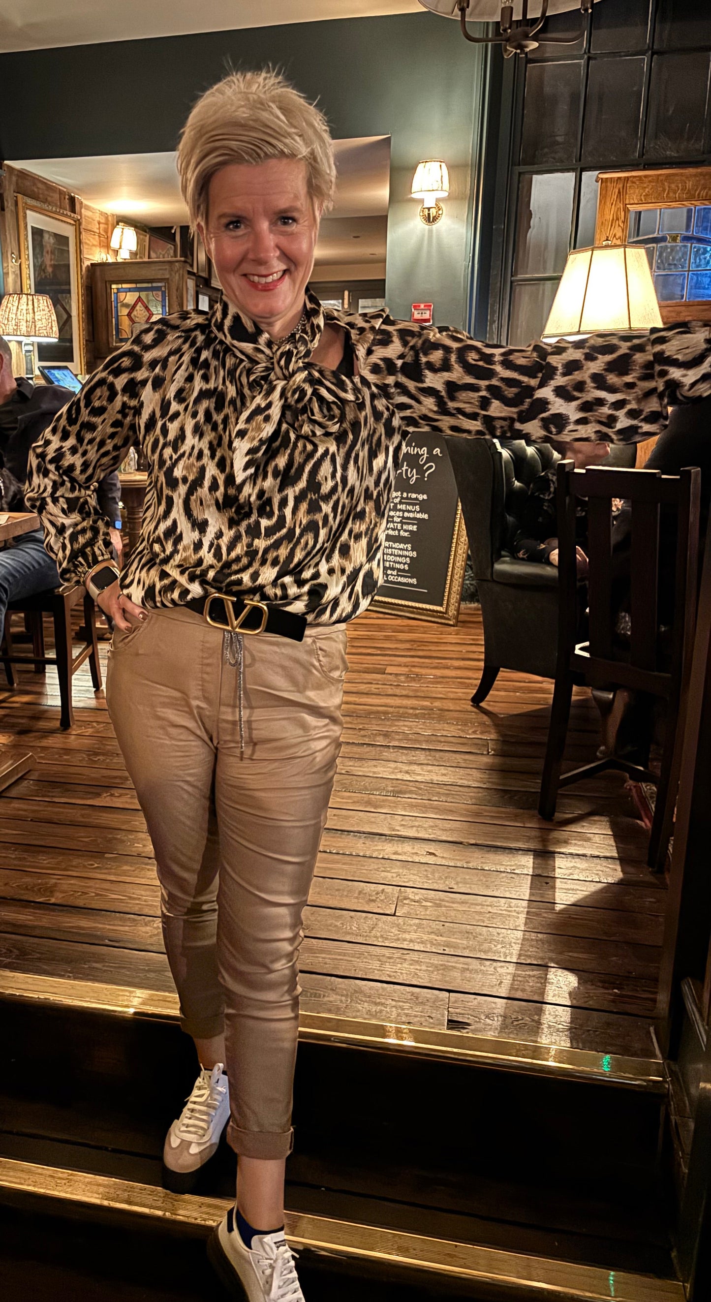 Leopard pussy bow blouse