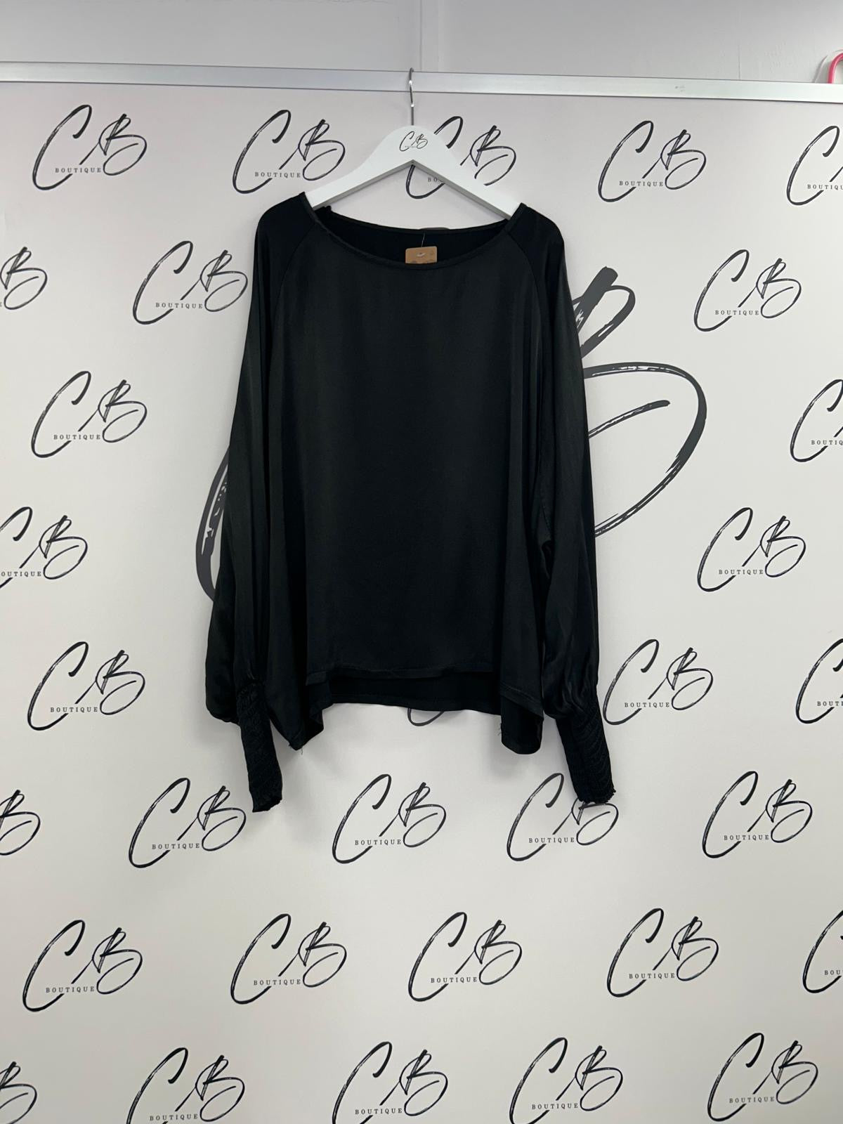 Black Satin cuffed sleeve top