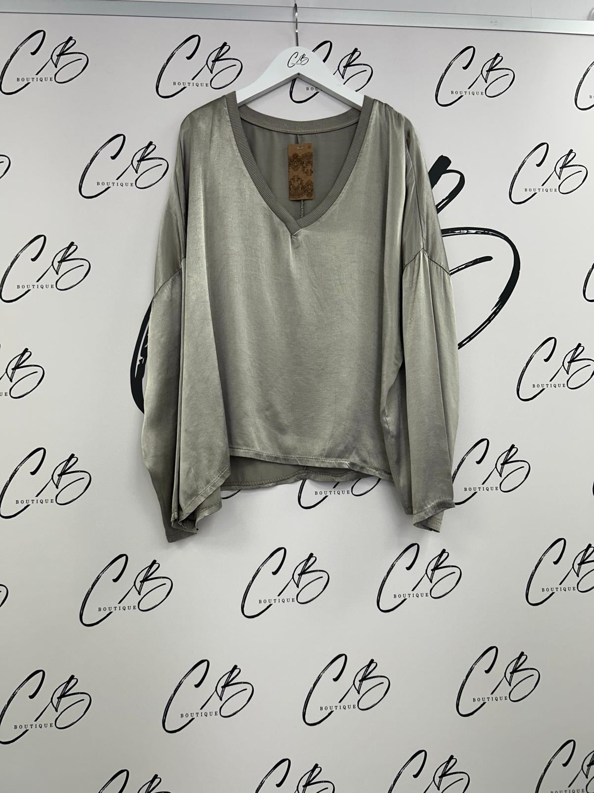 Pewter v neck Satin Bat Wing