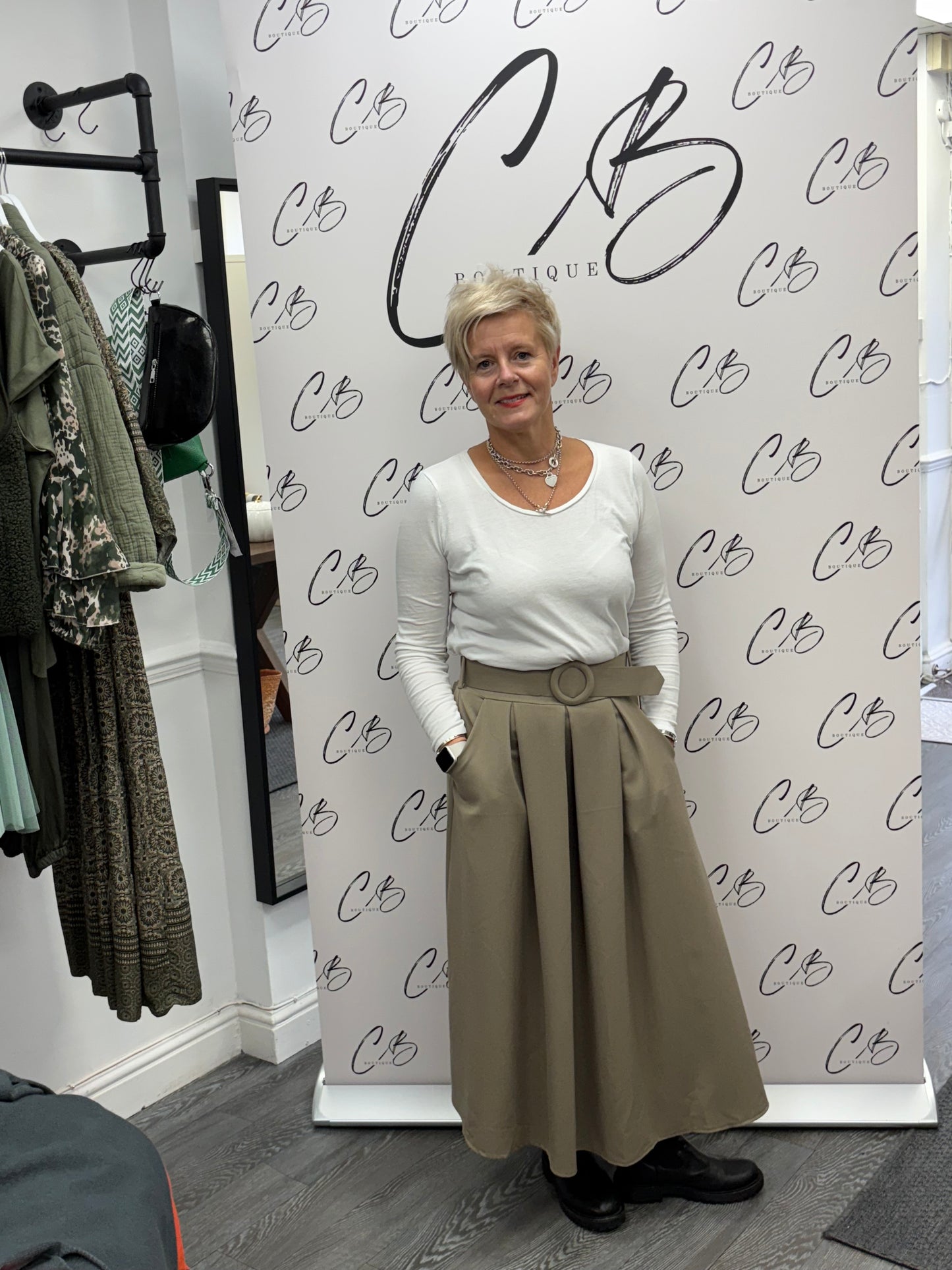 Gloria Khaki Belted Skirt