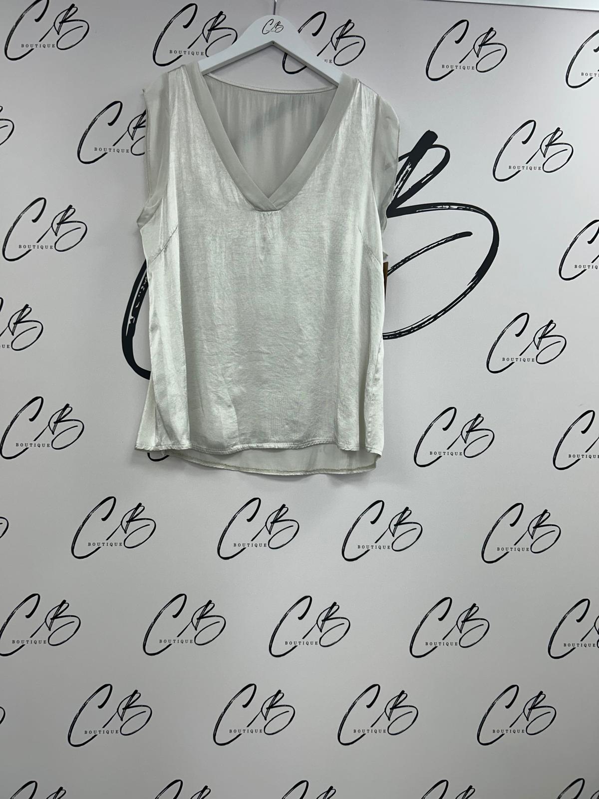 Champagne Satin V Neck Sleeveless Top