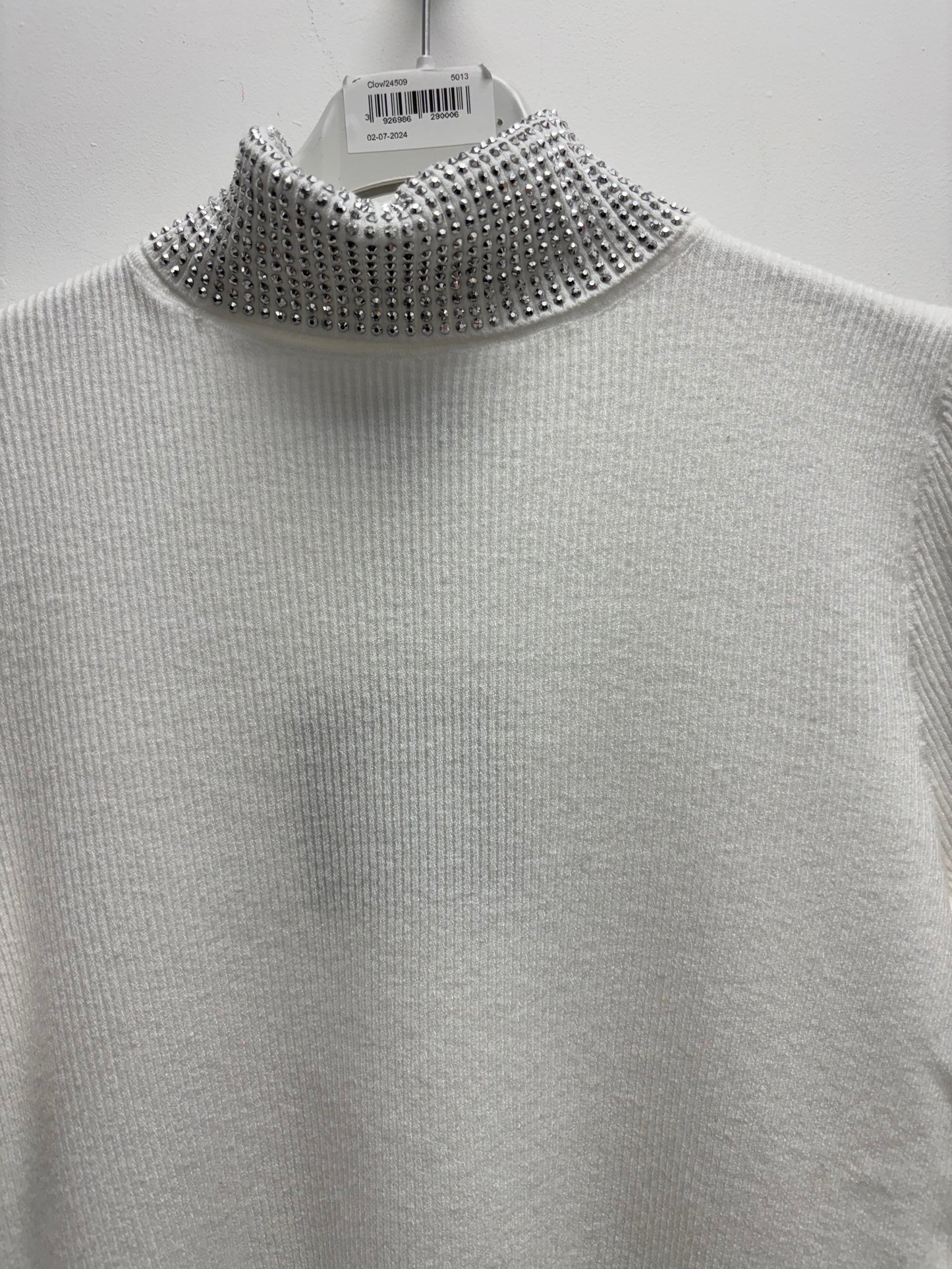 White Sequin Polo Neck Jumper