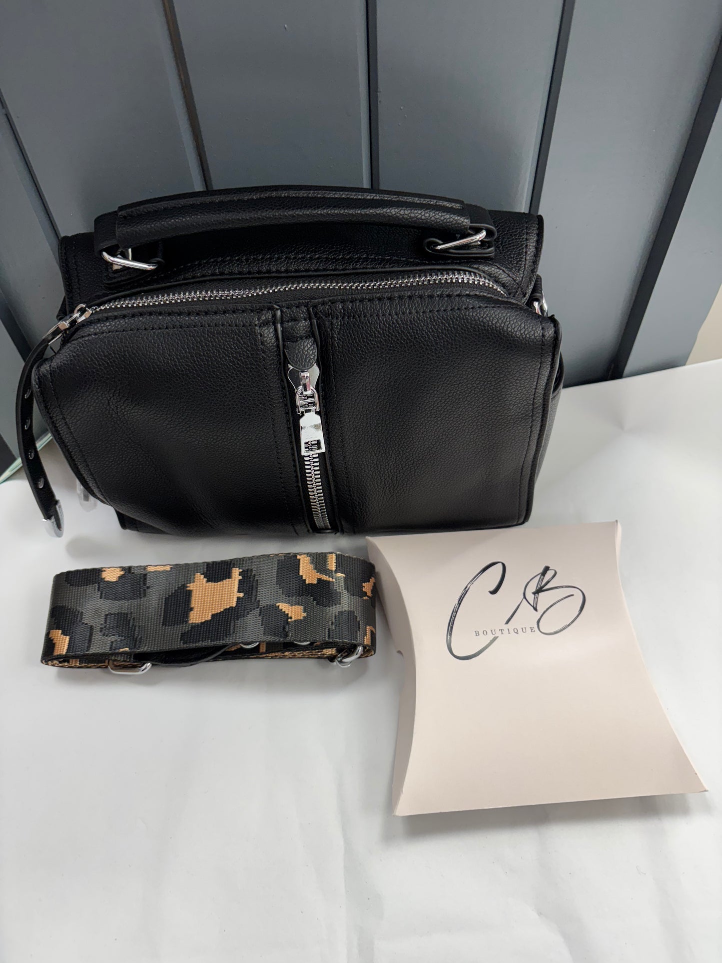 Black with zip hand bag