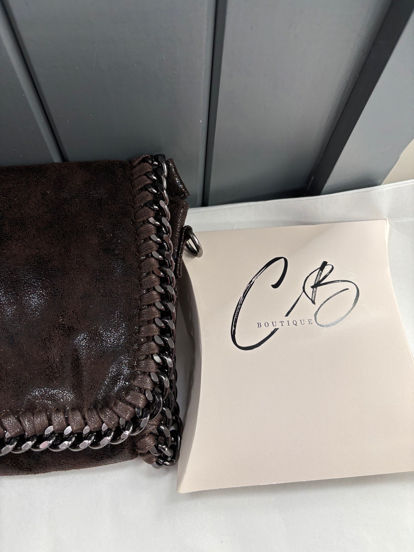 Chocolate large metallic and chain handbag