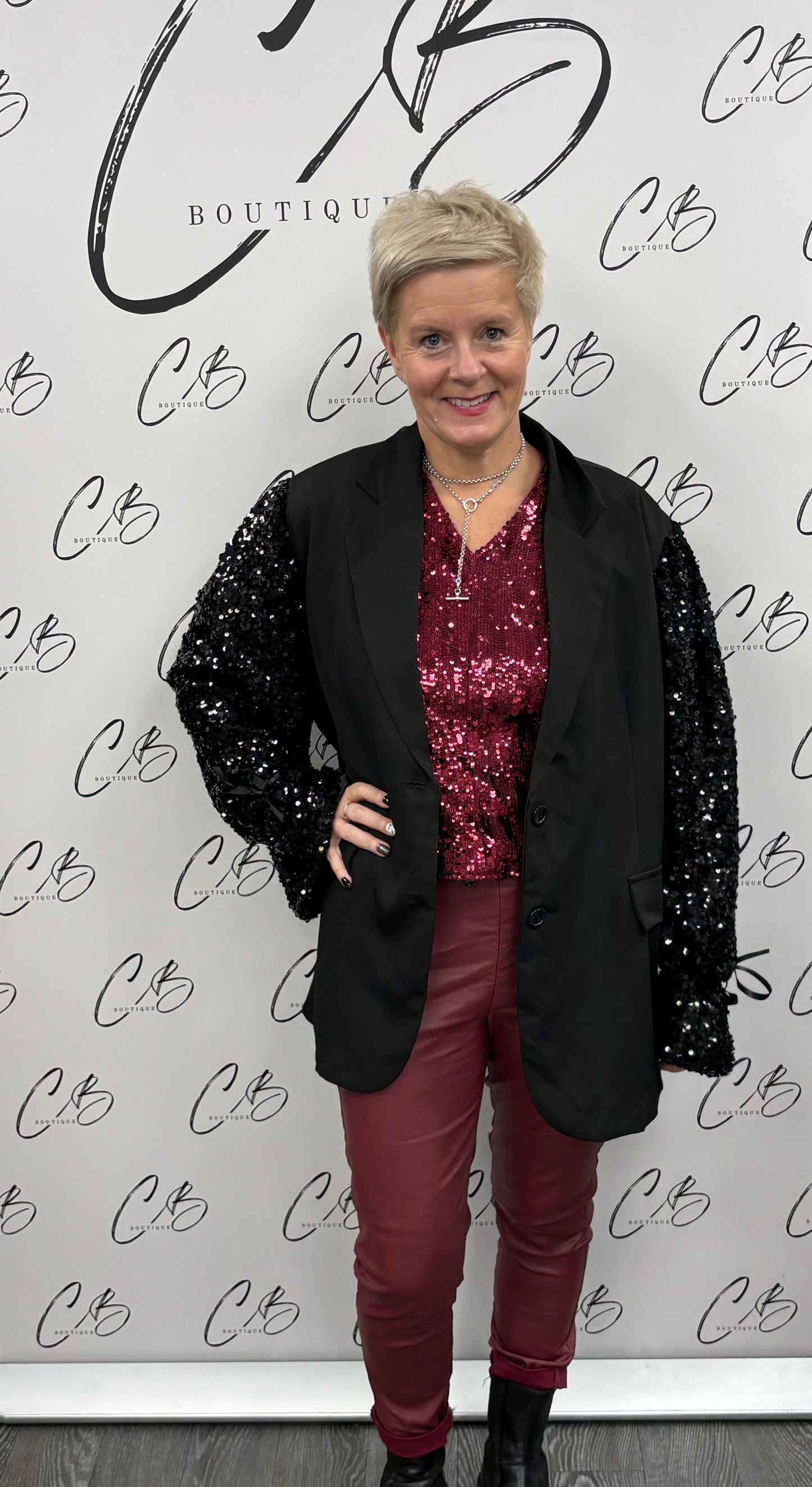 Black sequin sleeved blazer