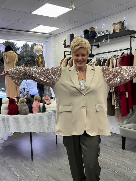 Champagne sequin sleeved blazer
