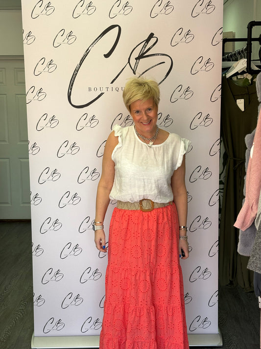 Embroidery Skirt - Coral
