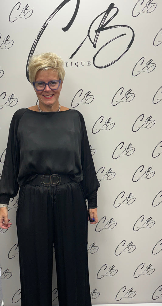 Black Satin cuffed sleeve top