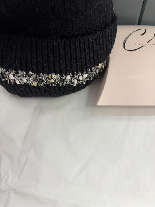 Black with trim woollen bobble hat