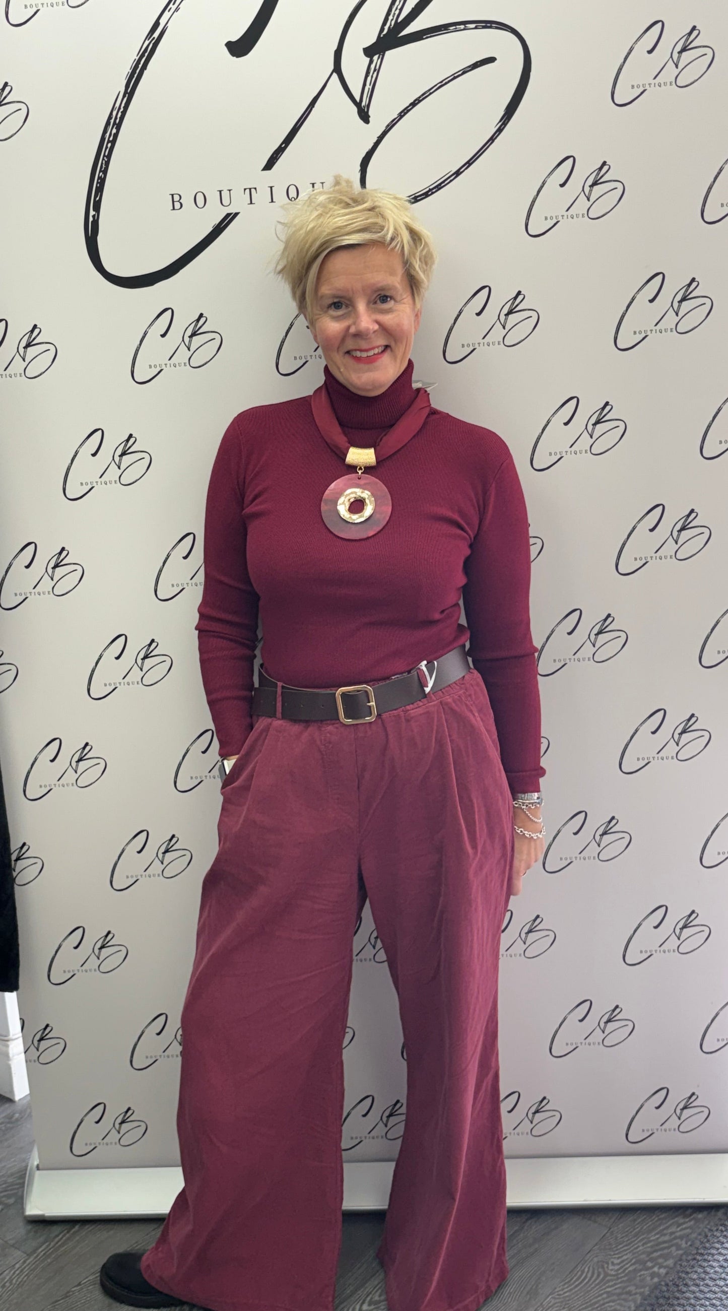 Belted Cord Wine Trouser