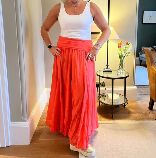 Cotton Layered Skirt  - Coral