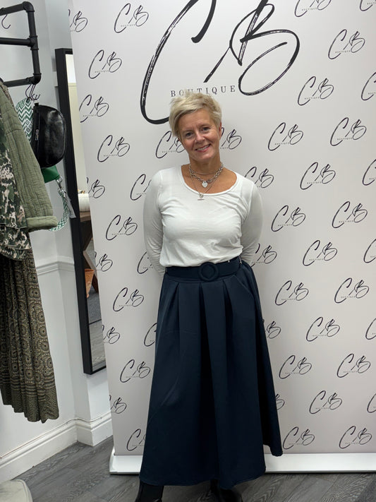 Gloria Navy Belted Skirt