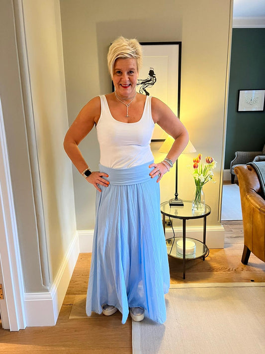 Cotton Layered Skirt  - Pale Blue