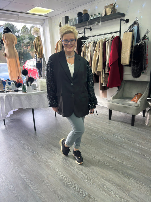 Black sequin sleeved blazer