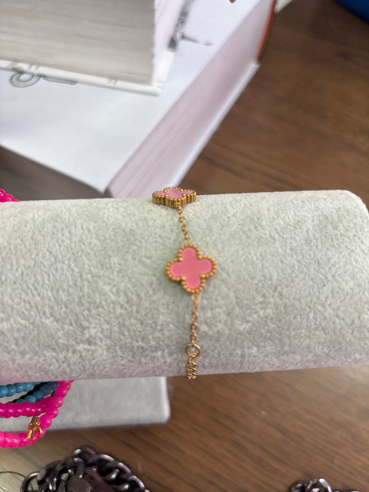 Pink and Gold Clover Bracelet