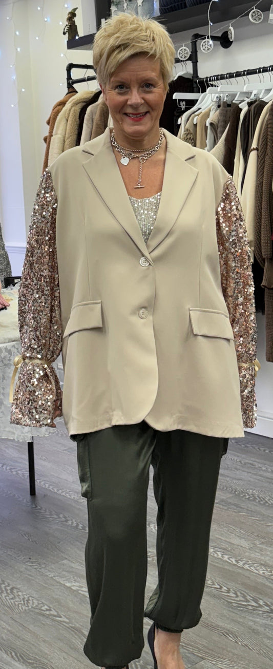 Champagne sequin sleeved blazer