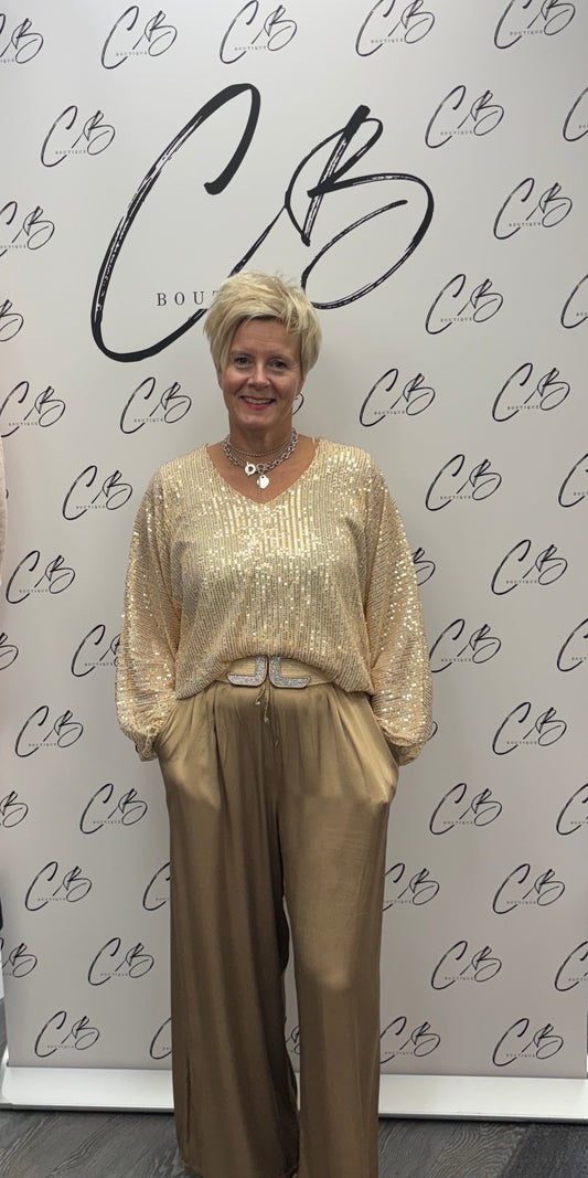 Gold satin wide leg trousers