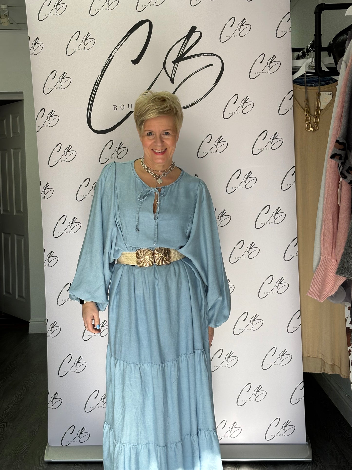 Long Light Blue Denim Dress