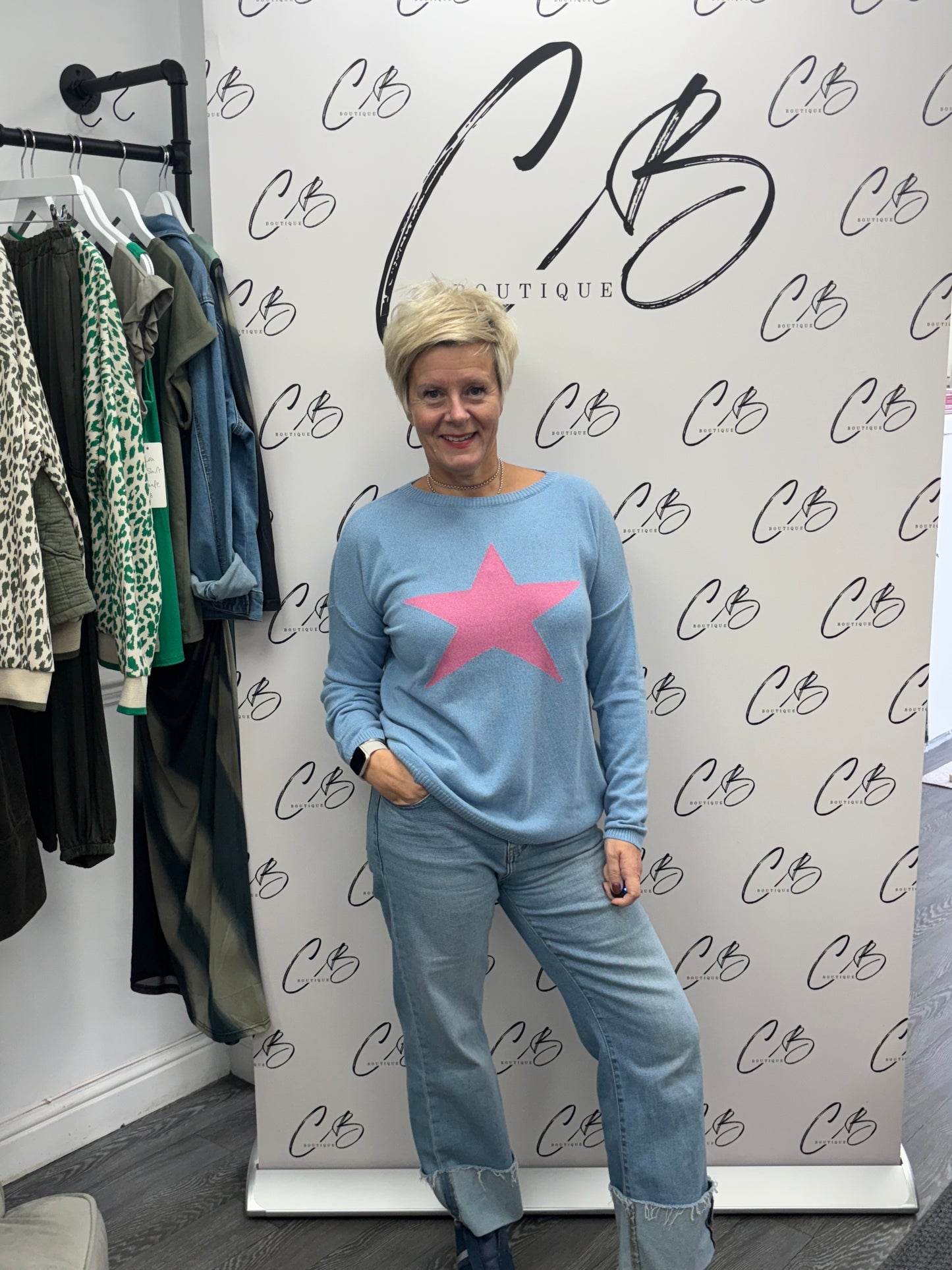 Pale blue Star Jumper part cashmere