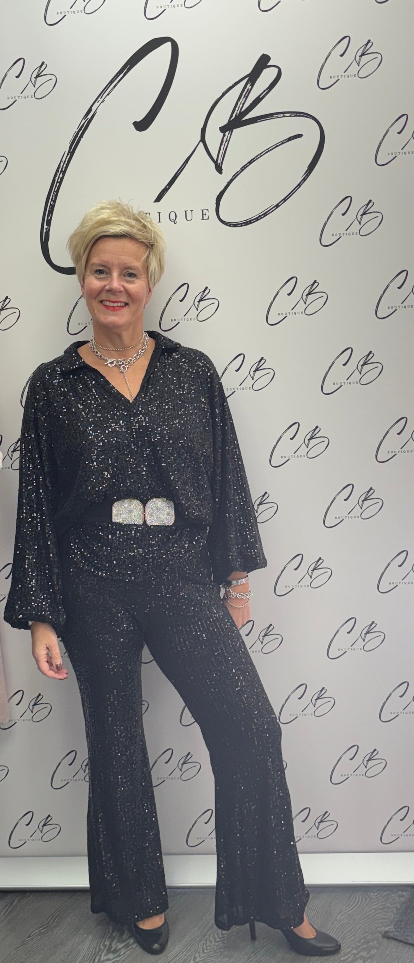 Black and silver Sequin Trousers