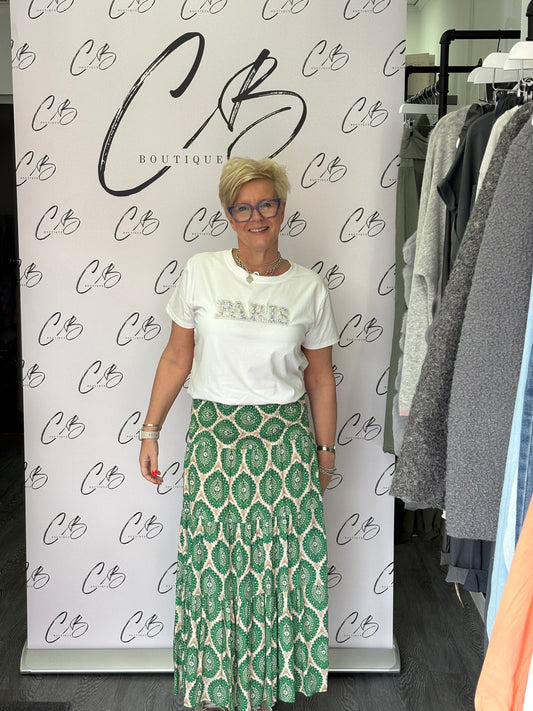 Bottle Green Long Layered Skirt