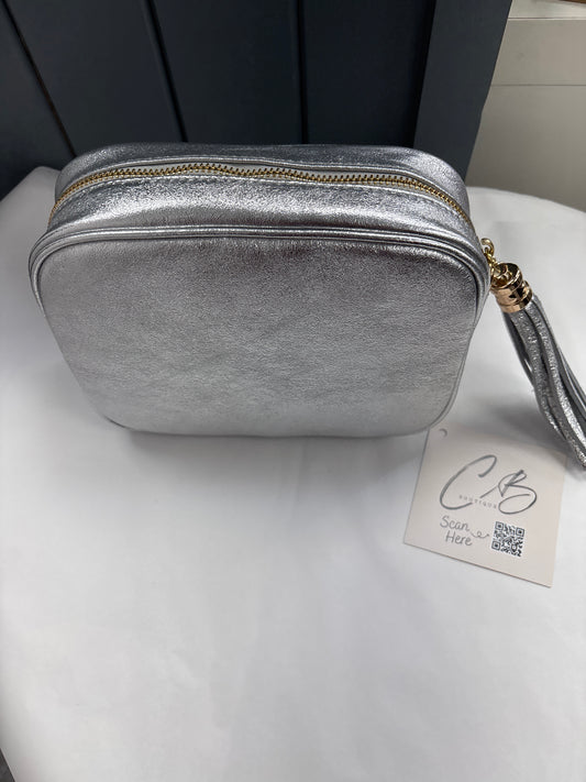 Silver Leather hand Bag