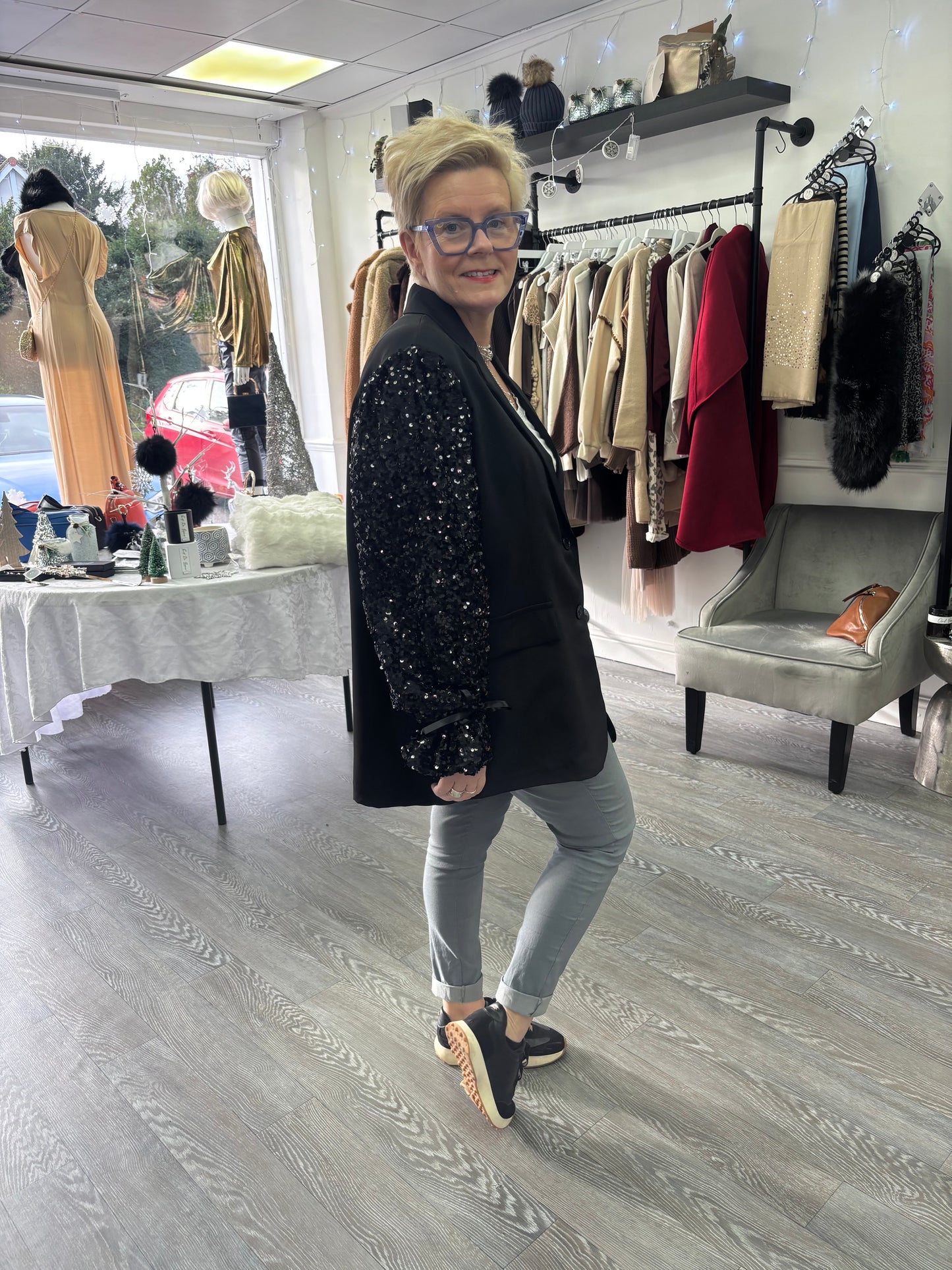 Black sequin sleeved blazer