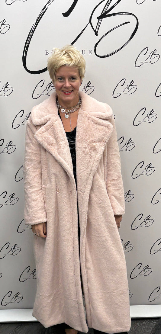 Faux Fur Coat  - dusky pink
