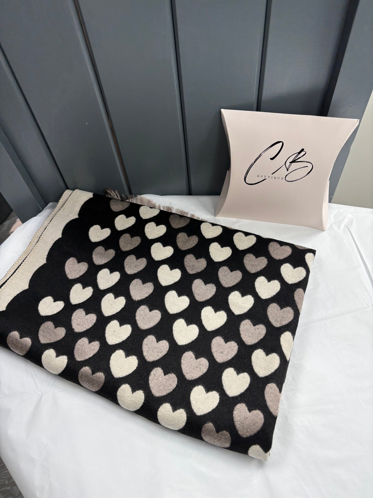 Cream and black heart designer style scarf