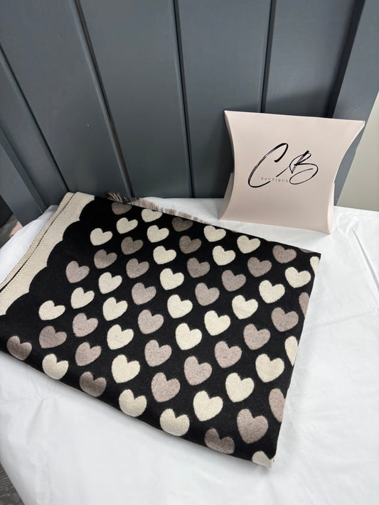 Cream and black heart designer style scarf