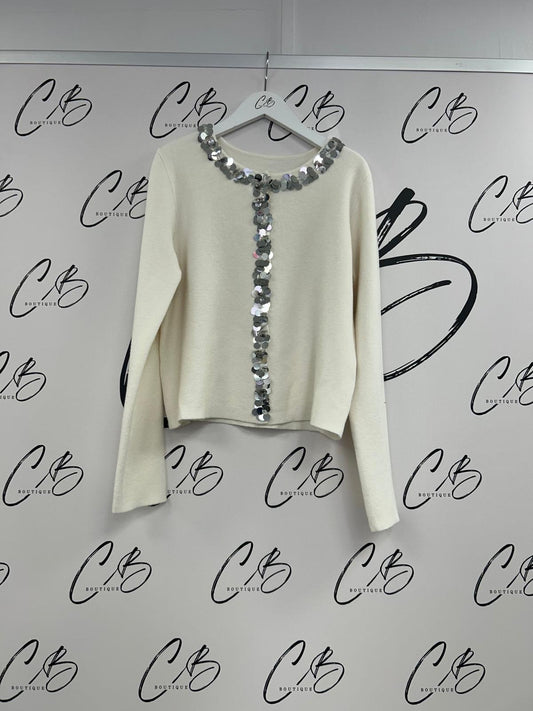 White Sequin Cardigan