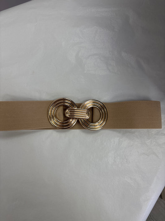 gold belt with 2 round gold buckle