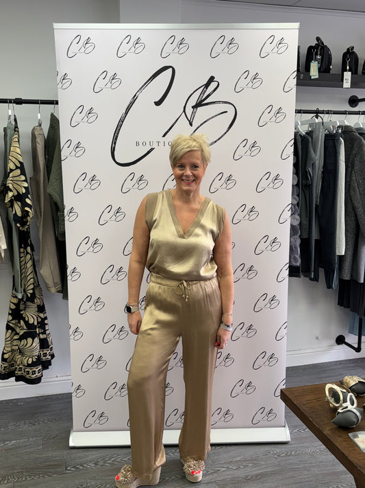 Gold satin wide leg trousers