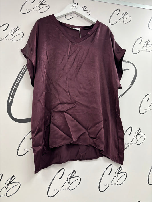 Wine Lucy satin v neck  top