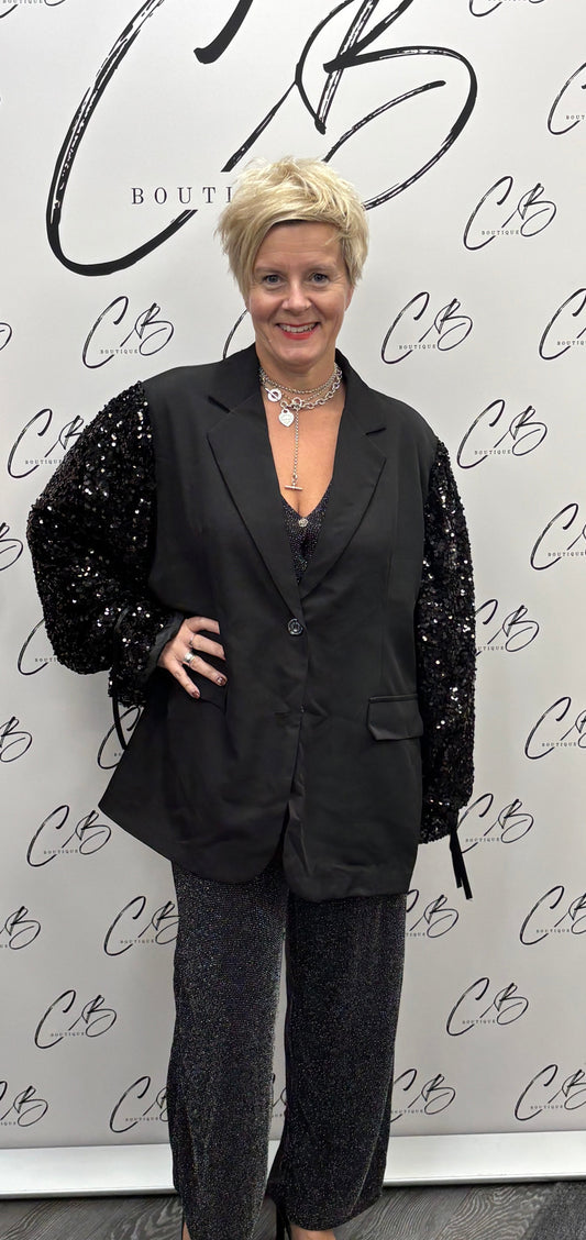 Black sequin sleeved blazer