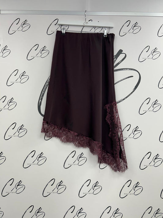 Wine Satin Asymmetric Skirt