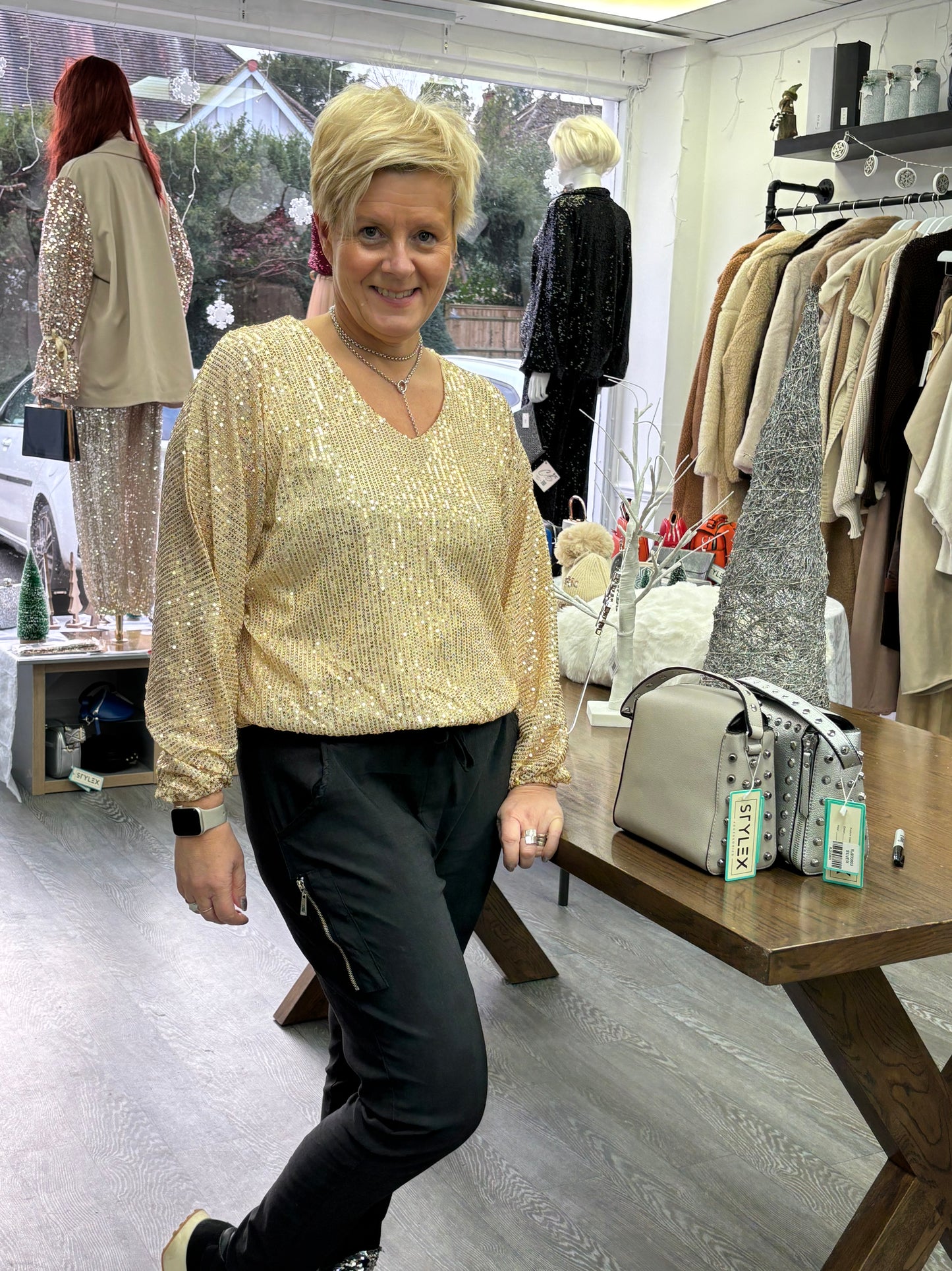 Gold Sequin batwing Top
