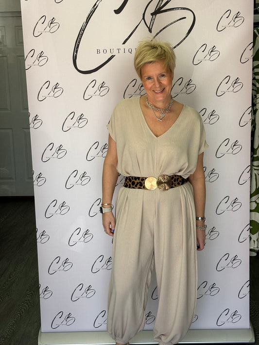 Elasticated cuff Jumpsuit - beige