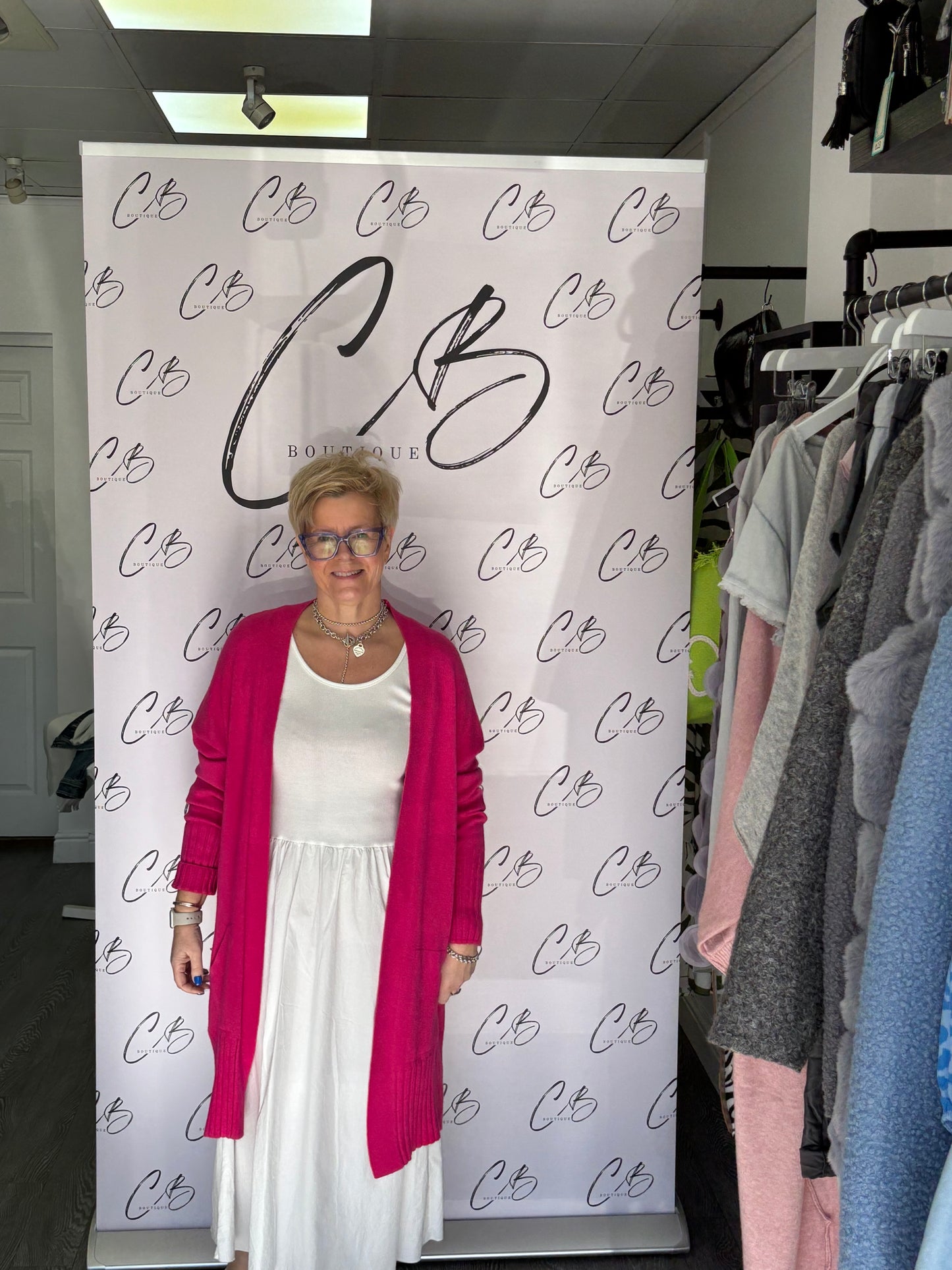 Bright Pink mid length Cardigan