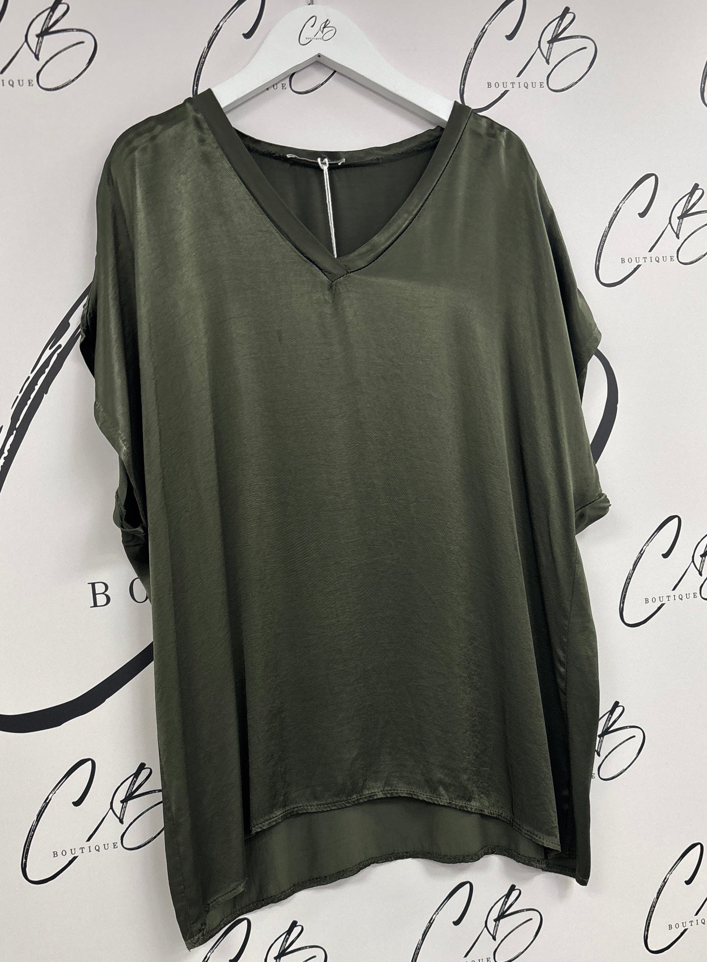 Khaki Lucy satin v neck  top
